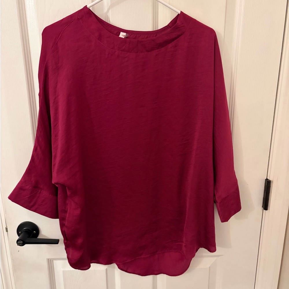 glam Berry-Red Lightweight Blouse with Subtle Scoop